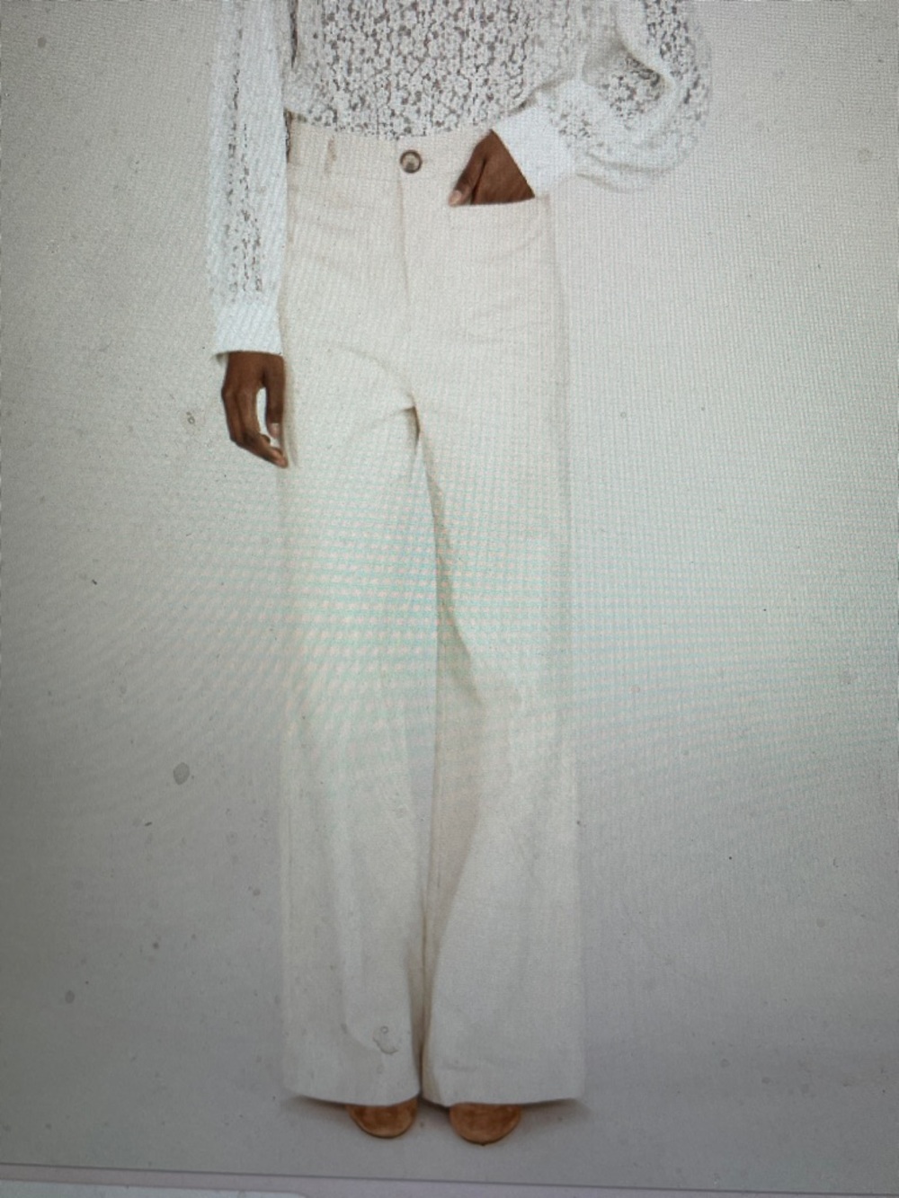 Grace & mila high rise corduroy Cream Wide-Leg Pants- nwt